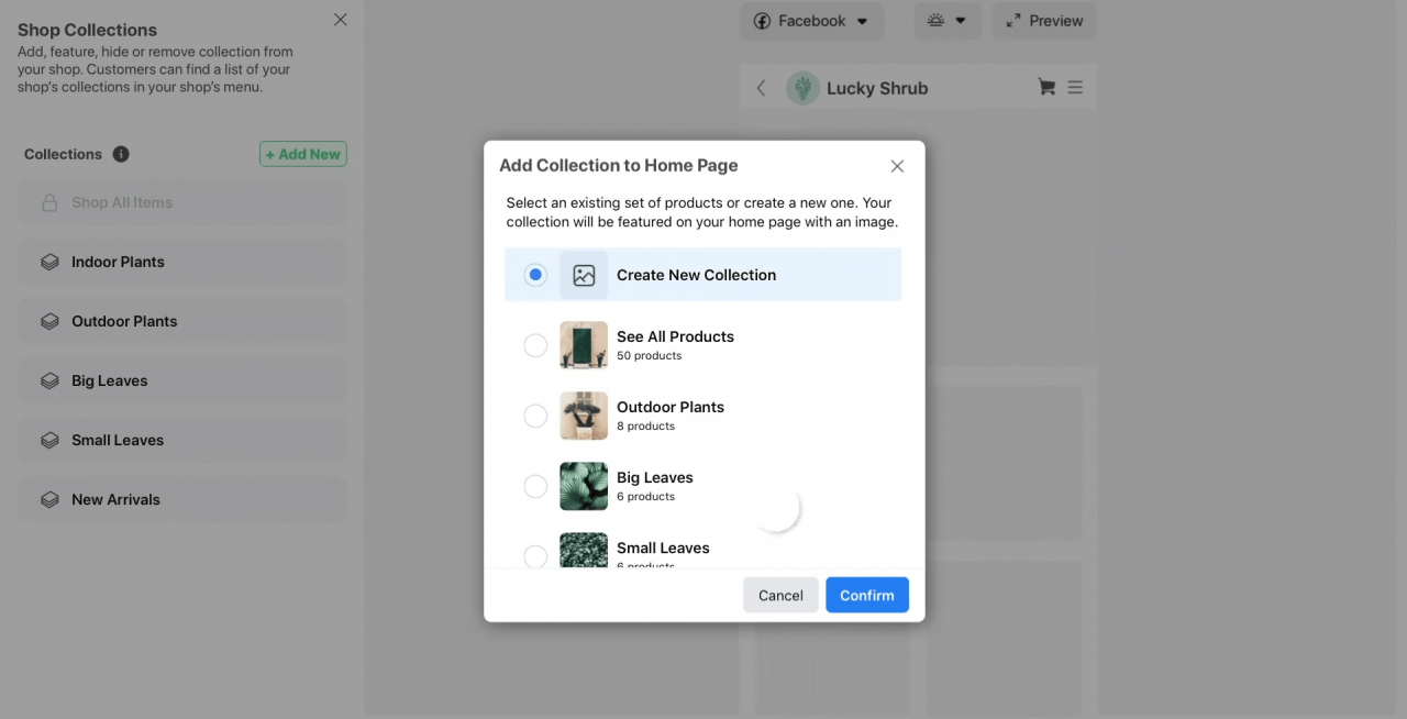 How to set up Facebook Shop: publishing a collection