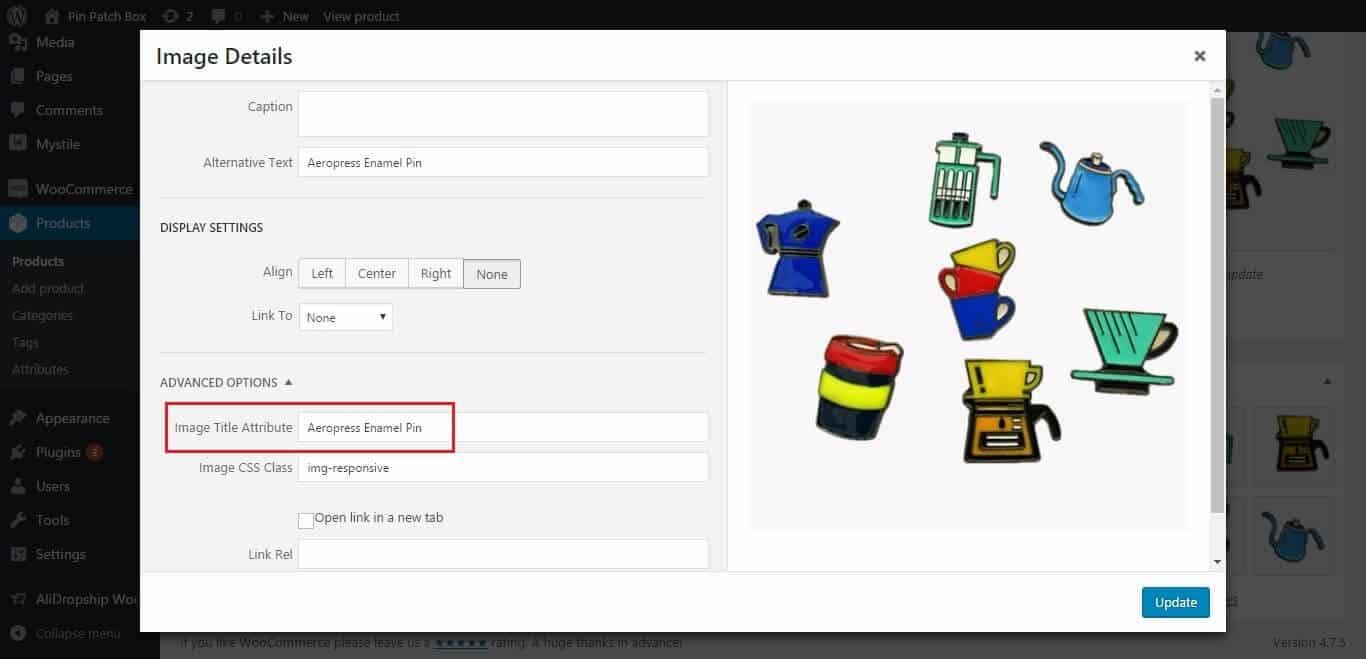 SEO for ecommerce websites: Editing the image alt attribute of an impage on a product page