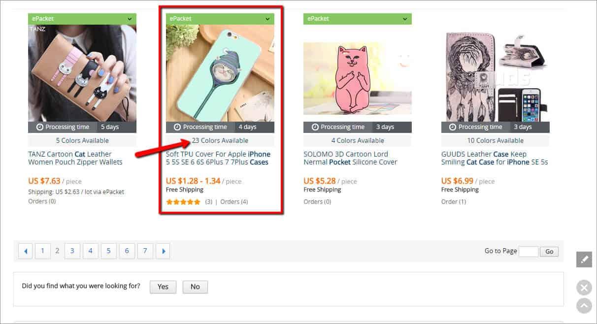AliExpress search results containing a product similar to the one that became unavailable