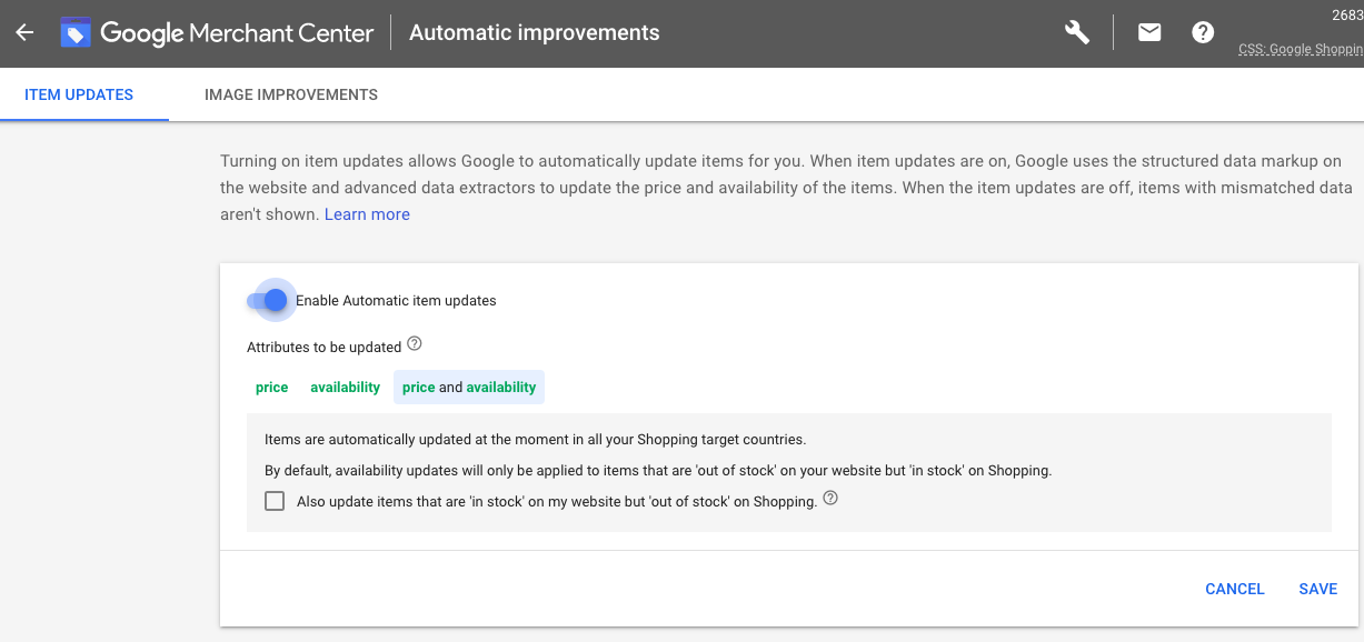 Google Shopping automatic item updates