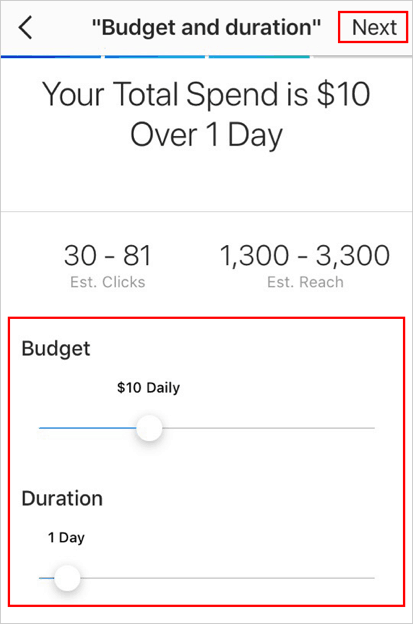 Instagram promotion budget and duration