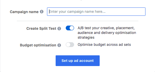 Turning on an A/B test on Facebook