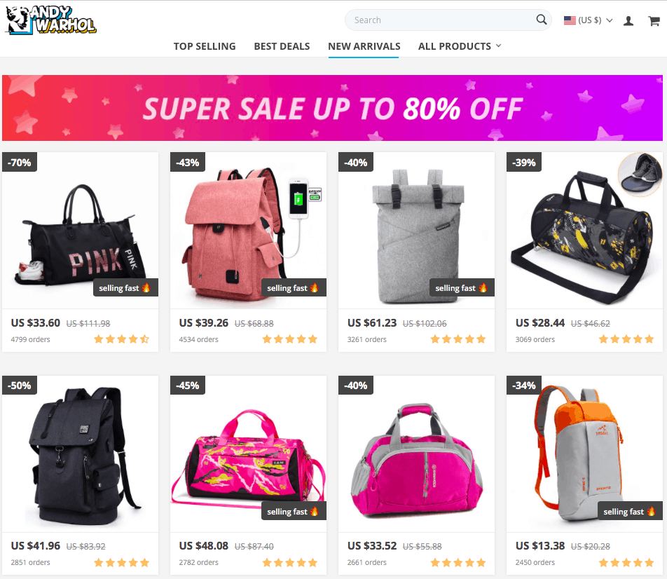 An online store page with a discount banner