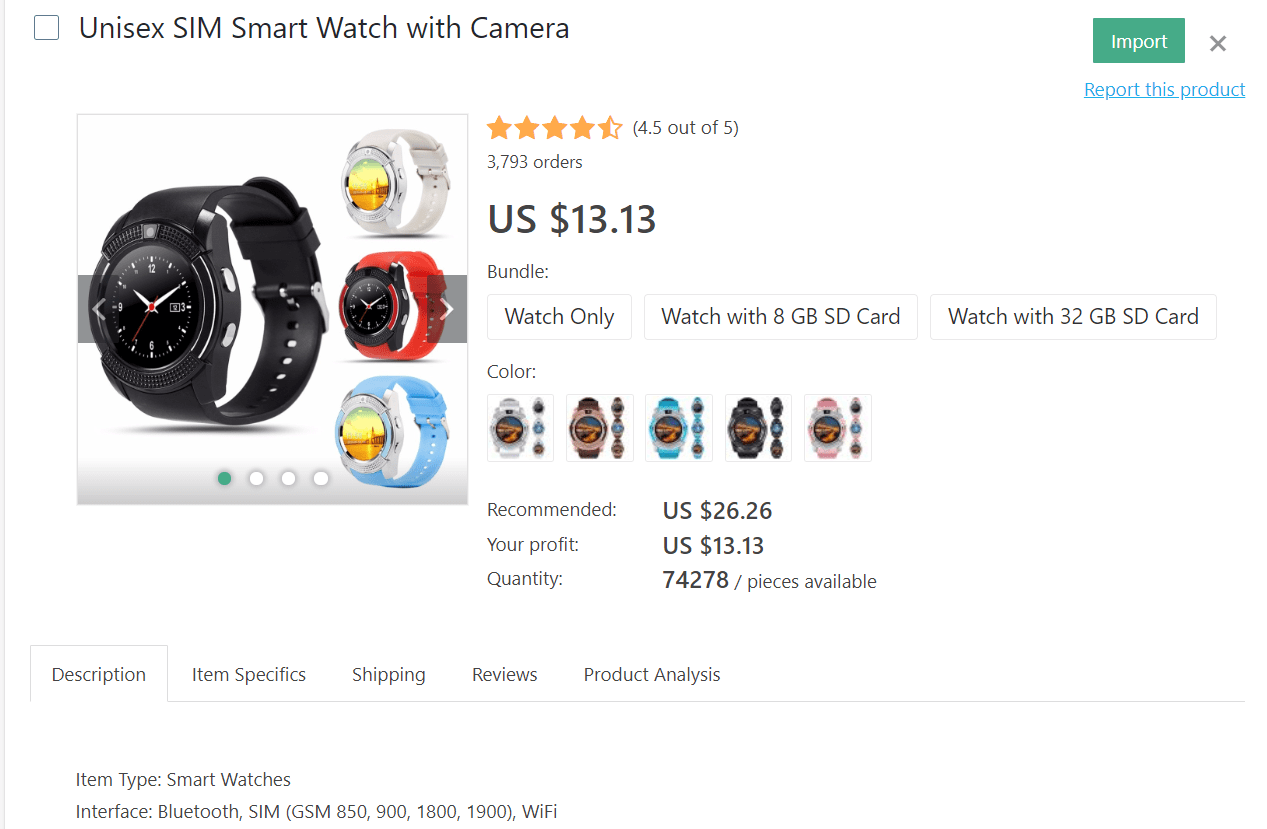 If you want to dropship travel products, consider selling unisex smart watches with a camera