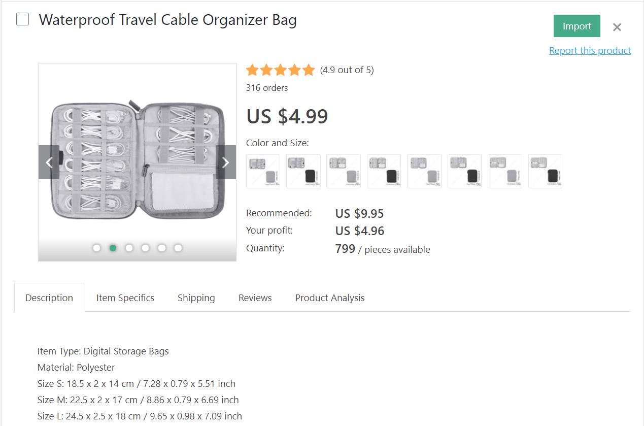 White waterproof cable organizer bag for trips
