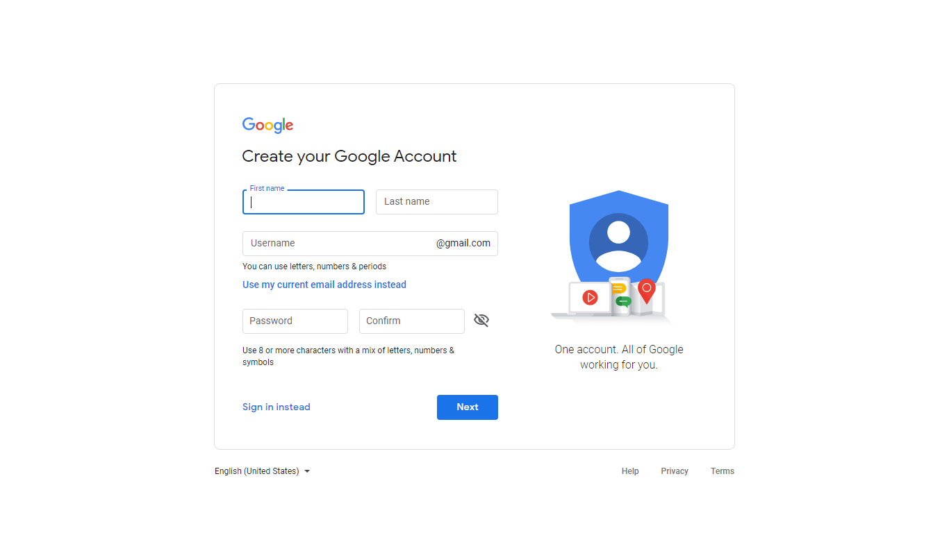 sign up google account