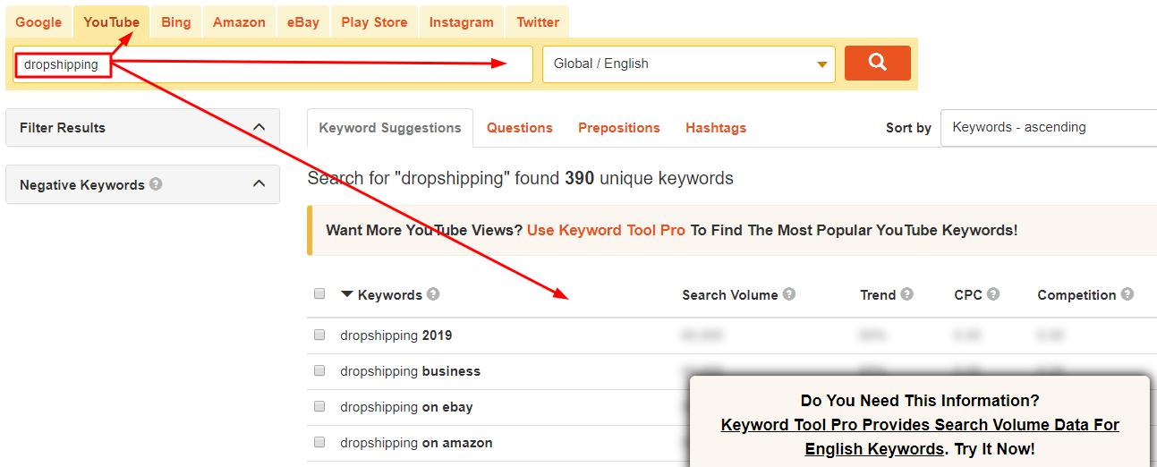 youtube keywords research Keywordtool