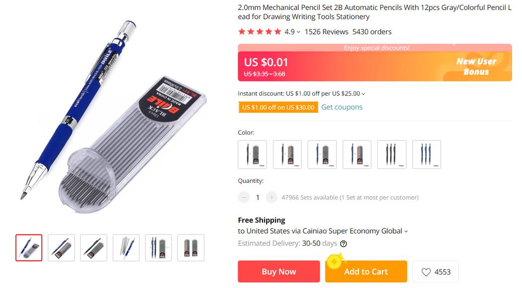 Things under 5 dollars: Mechanical Pencil Set on AliExpress