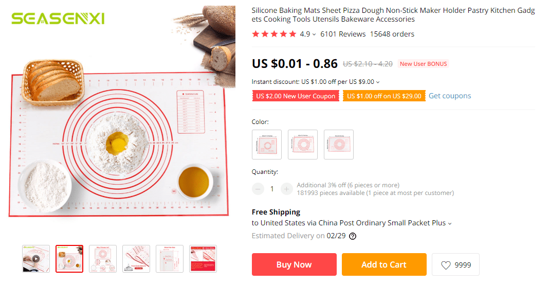 Things under 5 dollars: Silicone Baking Mat on AliExpress