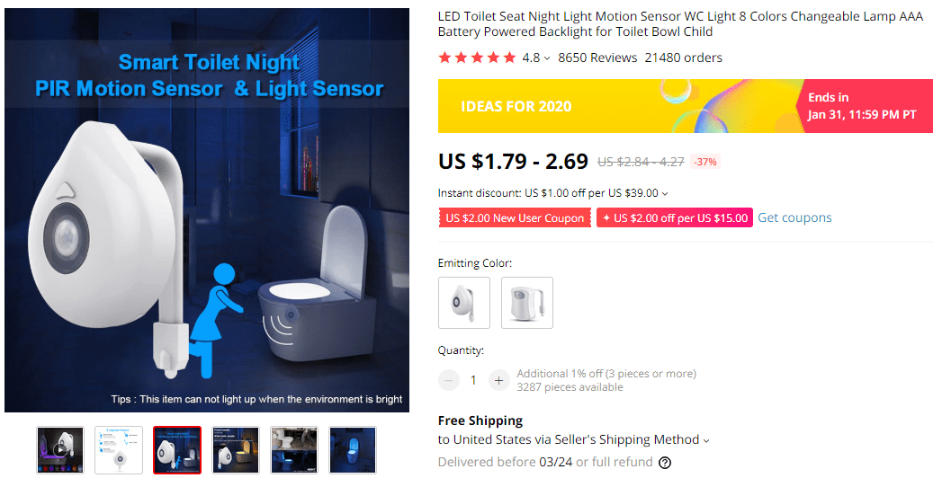Smart WC Night Light on AliExpress