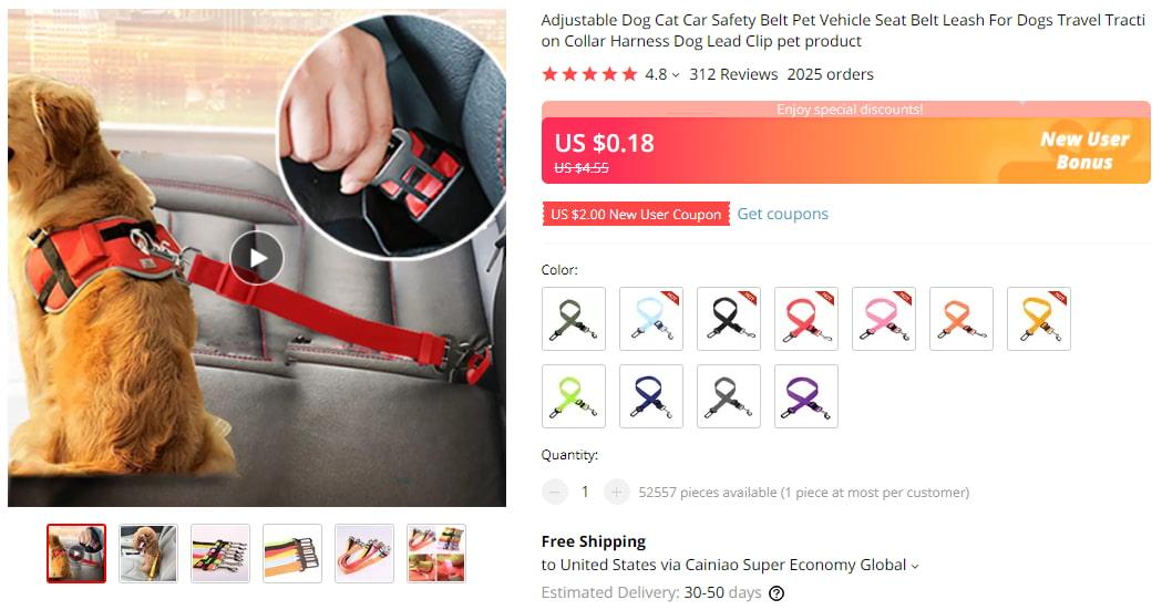 Car seatbelt for dogs on AliExpress