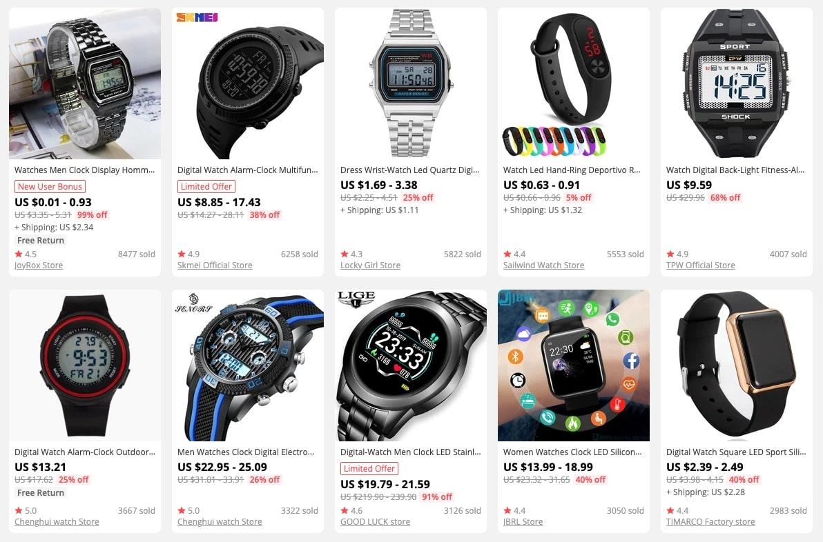 a picture showing how much digital watches cost