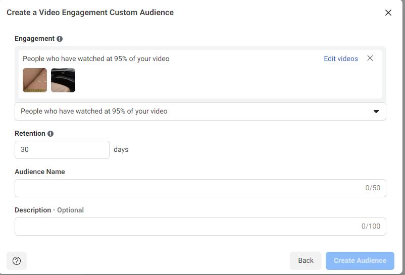 Custom Facebook audience consisting of video viewers