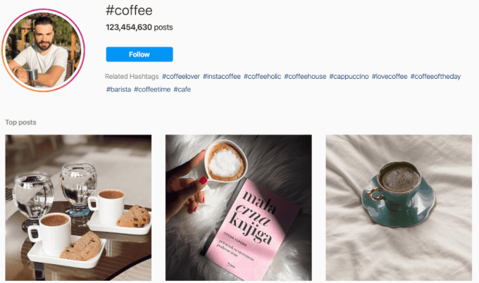 Example of researching keywords for “coffee” on Instagram
