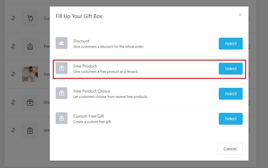 Creating a free product offer in the Gift Box add-on