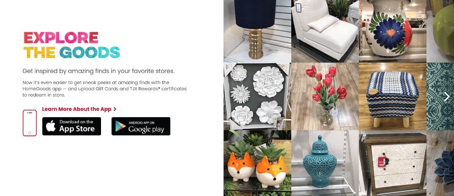 Home Goods homepage example