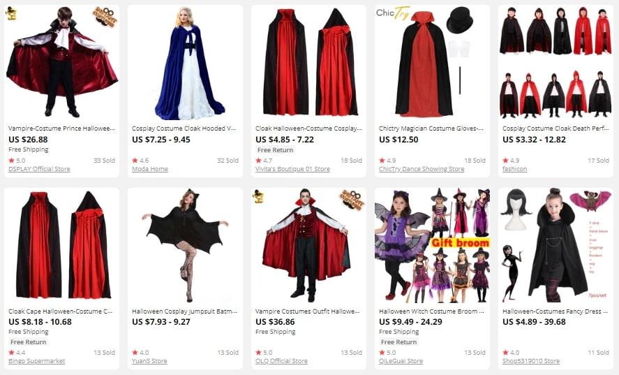 Halloween costumes you can dropship from AliExpress - witch and vampire outfits