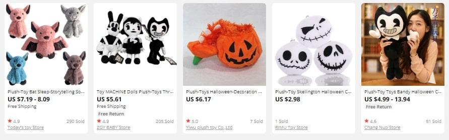 Cute Halloween stuffed toys on AliExpress to be dropshipped during a Halloween sale