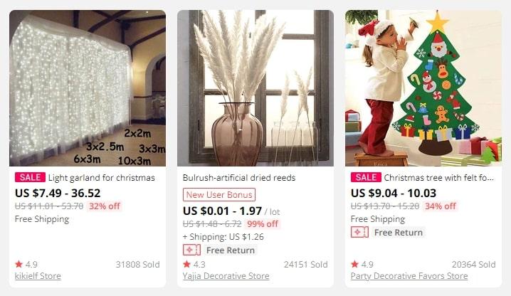 Three images of home décor products