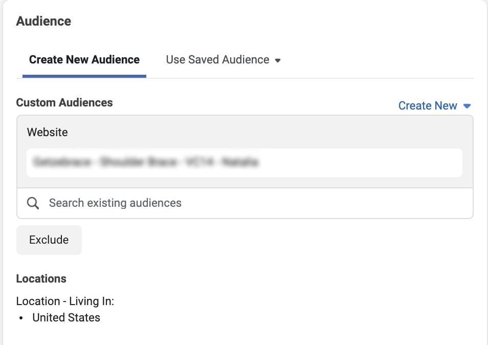 When creating a new audience for remarketing on Facebook, one has to exclude certain sections