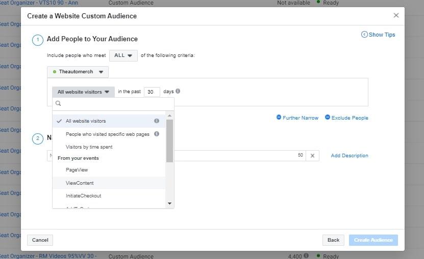 Creating a Facebook custom audience consisting of site visitors