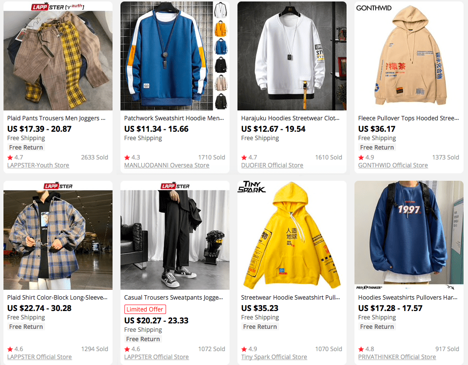 An example of clothing articles of the same style that can fit a thematic store dropshipping apparel
