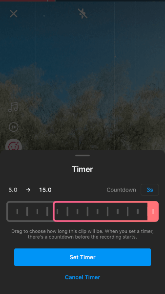 Setting timer options for Instagram Reels