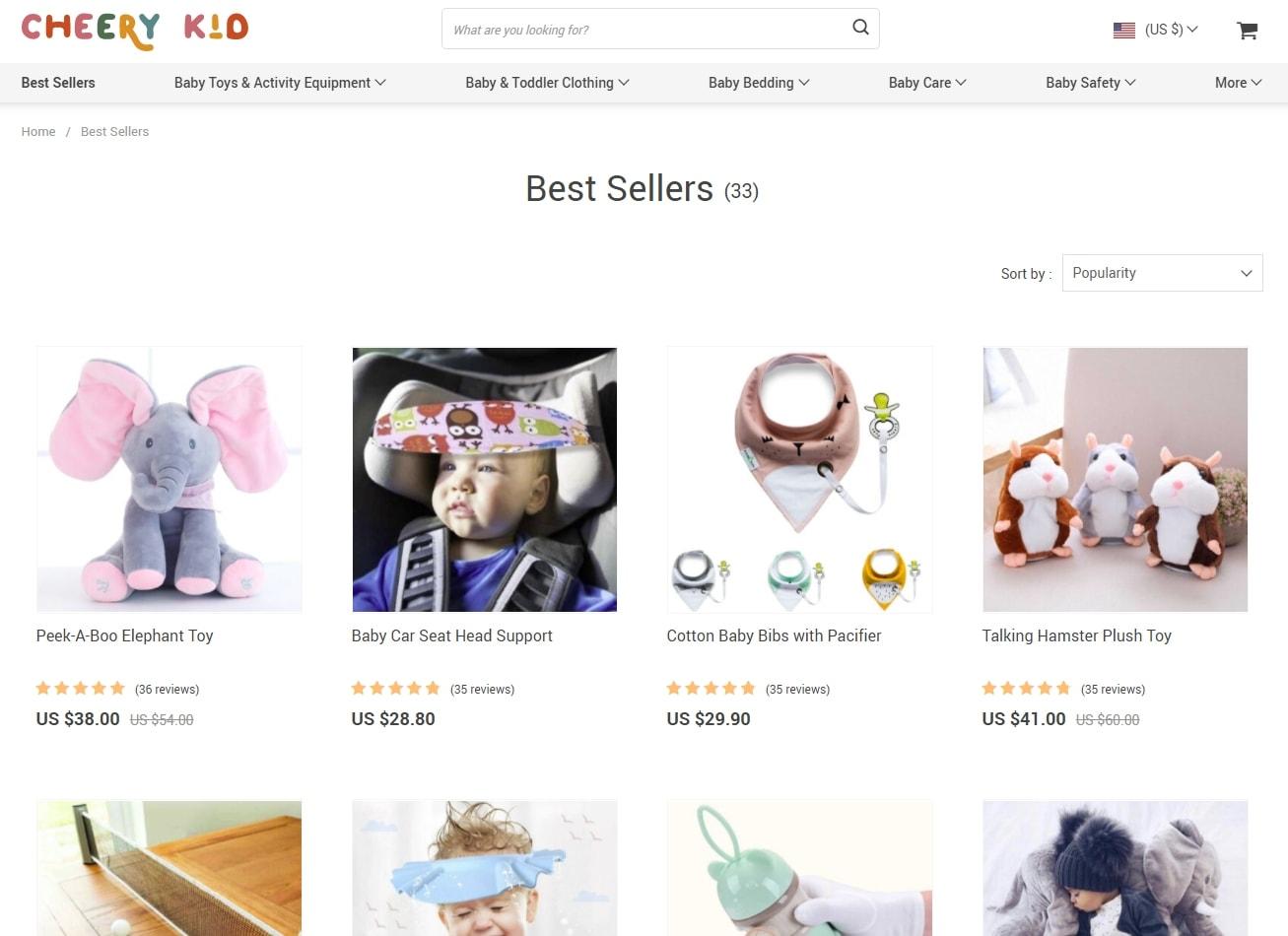 Cheery Kid's Best Sellers category containing the top child products 