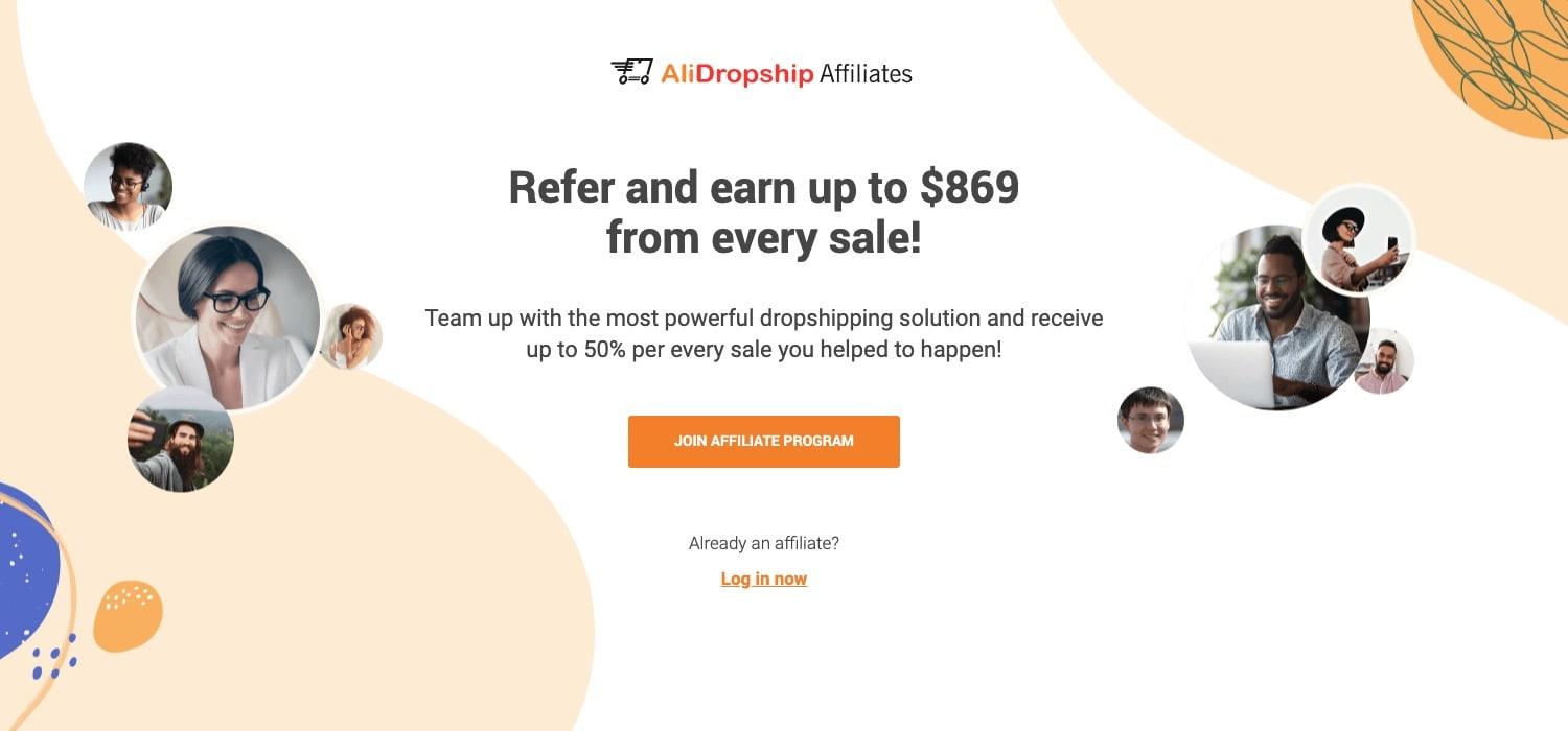 a screenshot of AliDropship affiliate program homepage