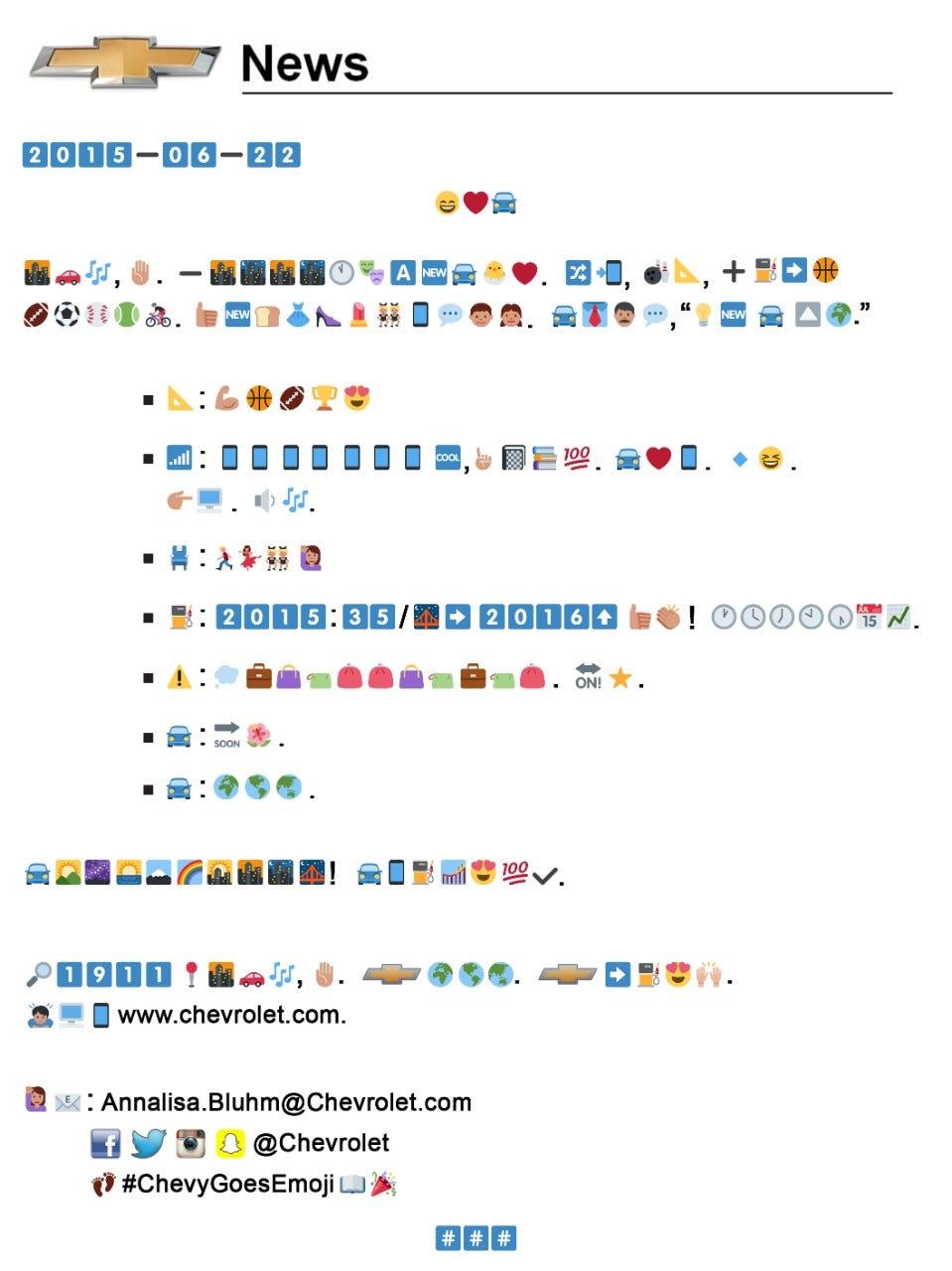 An example of Chevrolet issuing a press release consisting of emoticons only