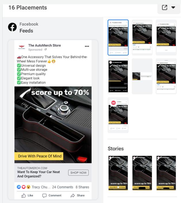 A Facebook ad of a car organizer warning about a quantity break discount