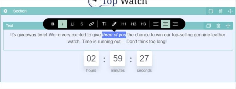an image that shows a giveaway countdown timer you get