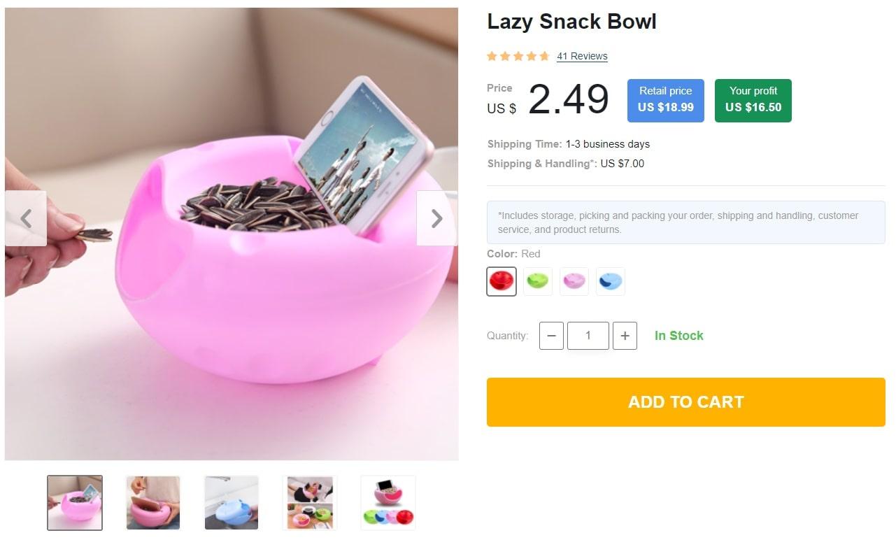 a picture showing a lazy snack bowl as a trending product to sell