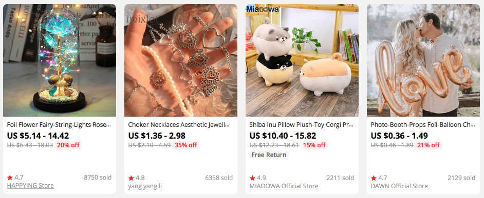 Valentine's Day presents on AliExpress you can use for dropshipping