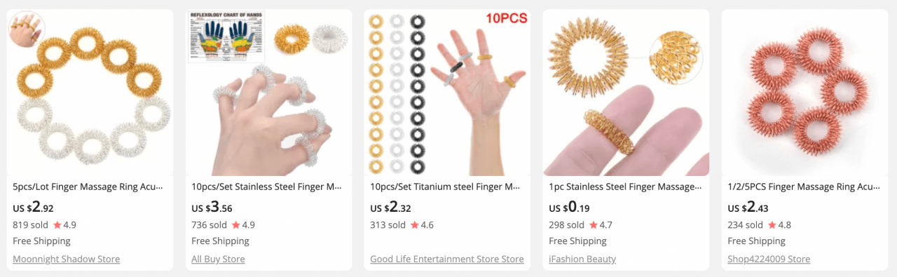 Acupuncture finger rings for stress relief