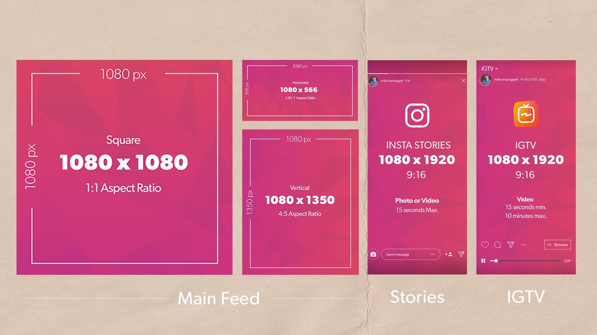 Instagram post template sizes and dimensions comparison