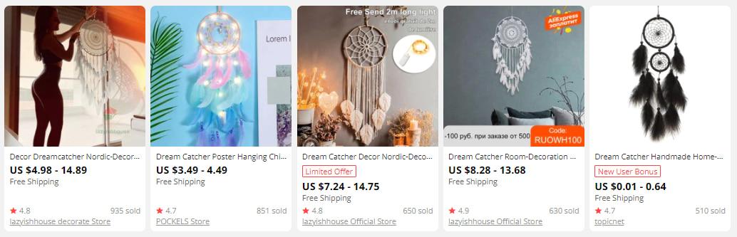 Dream catchers you can buy on AliExpress