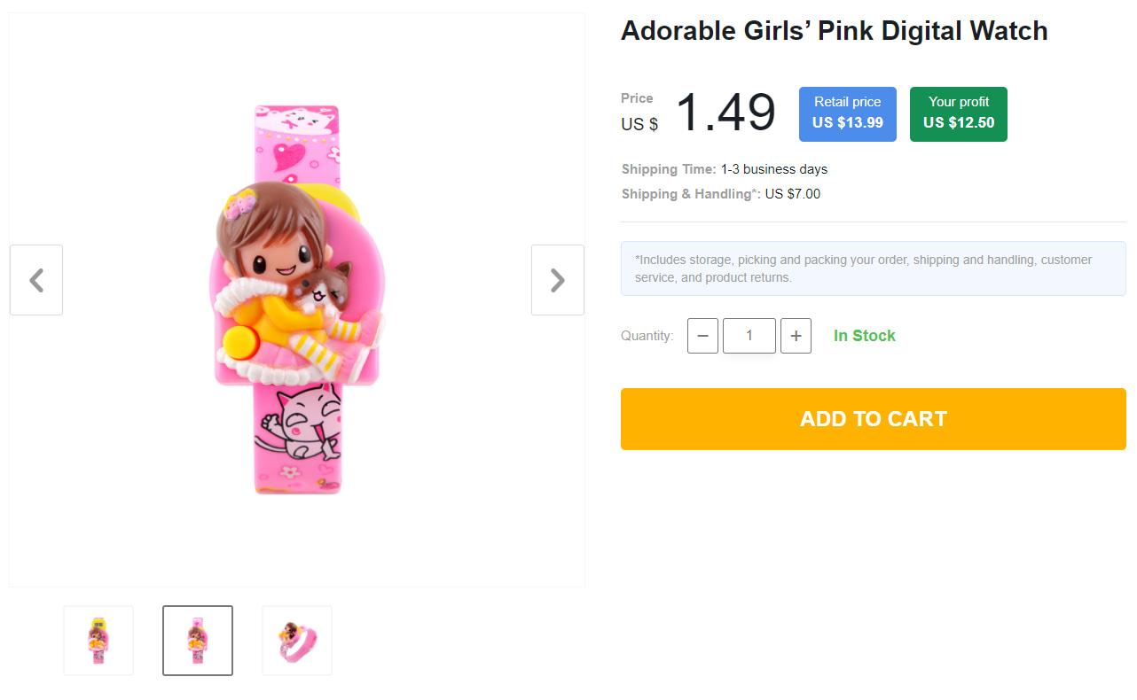 Pink digital wristwatch for girls