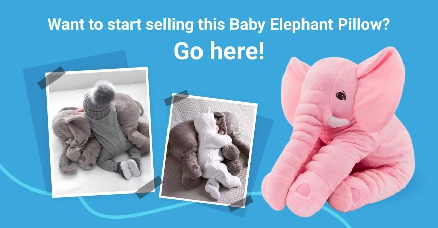 a picture showing the best dropshipping product to sell this week - it's a baby elephant pillow