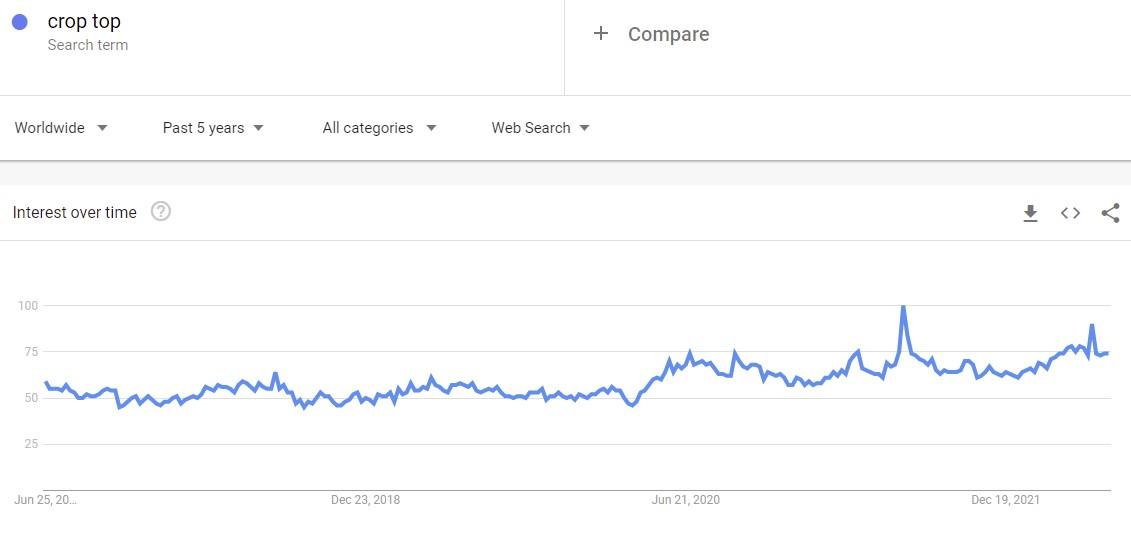 Google Trends shows a rising interest level for crop tops. Good news for those looking for dropshipping niche ideas.