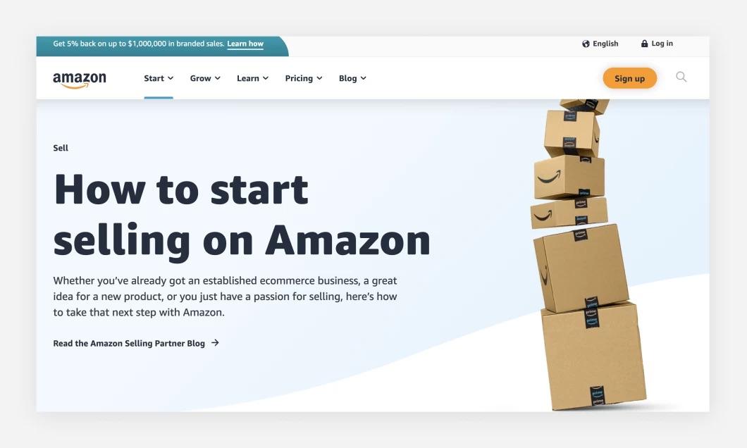 a picture previewing the page you need to move to start selling on Amazon