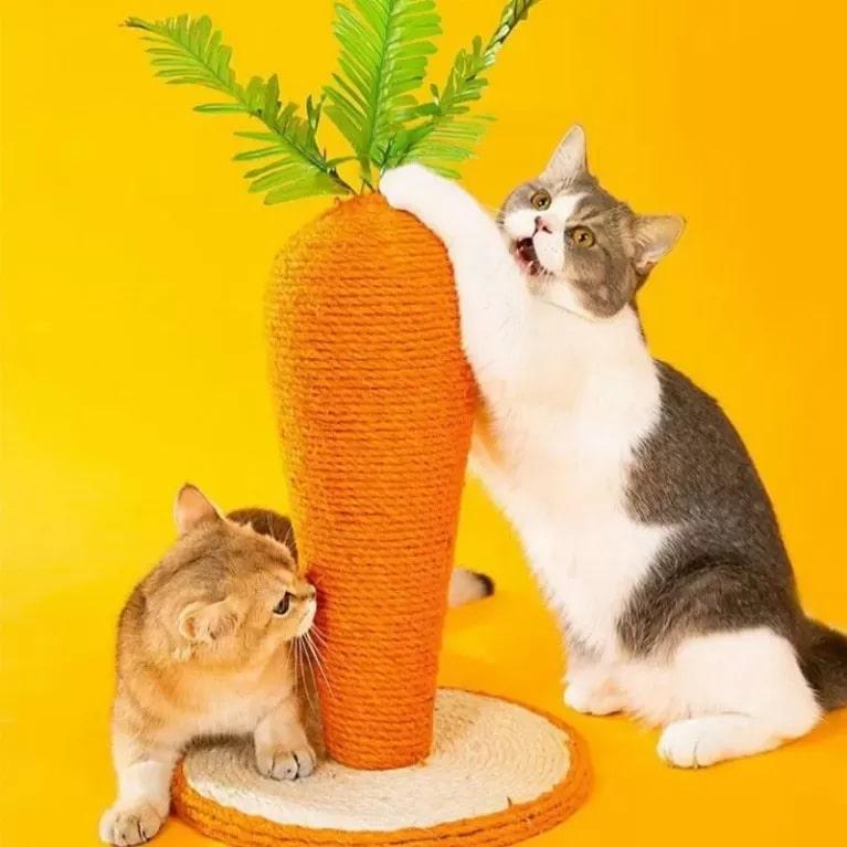 photo of a carrot-shaped scratching post for cats