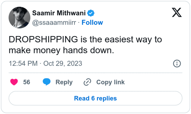 Screenshot twitter Saamir Mithwani