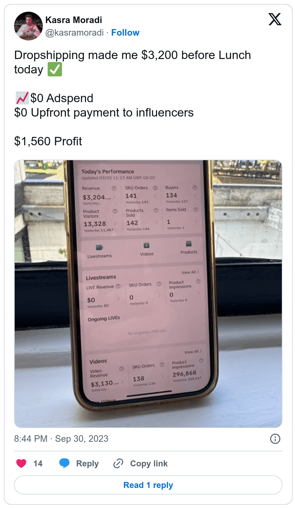 screenshot Kasra Moradi Twitter