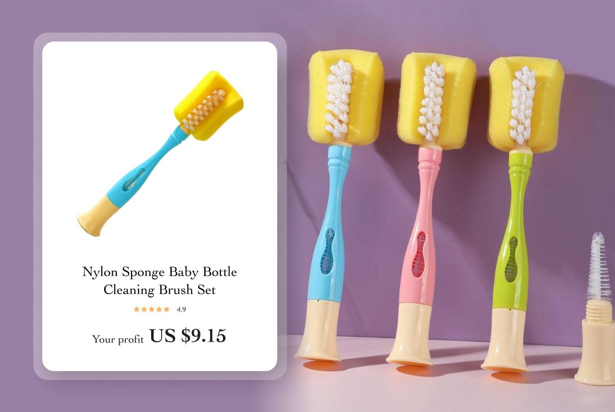 Nylon Sponge Baby Bottle Cleaning Brush Set