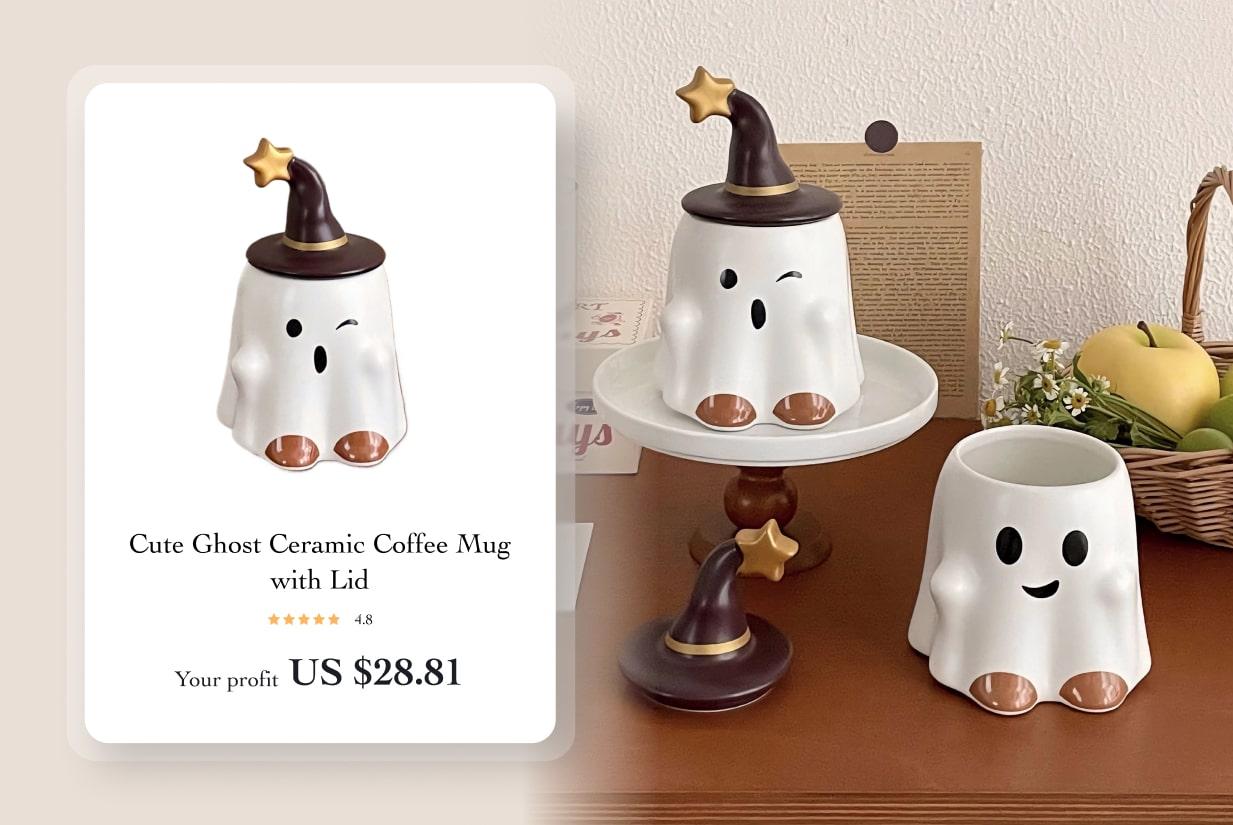 Cute Ghost Ceramic Coffee Mug with Lid