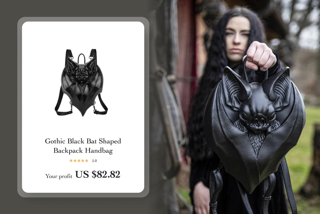 Gothic Black Bat Shaped Backpack Handbag 