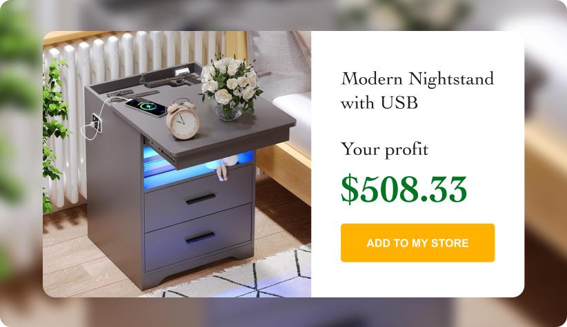 Modern Nightstand with USB & Type-C Charging