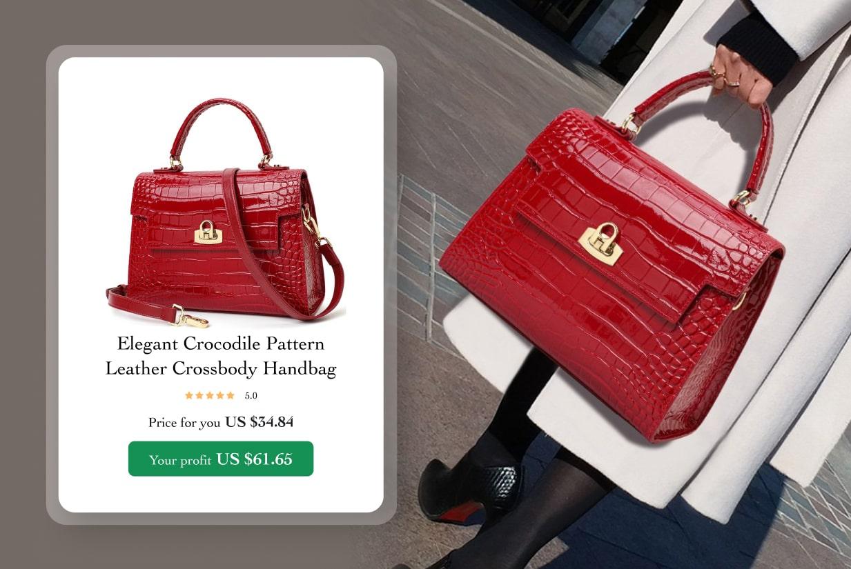 60. Crocodile pattern leather handbag